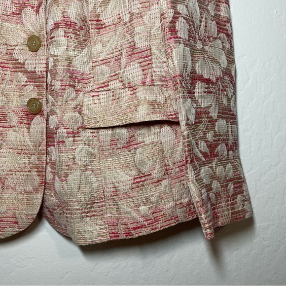 Habella Women’s L Vintage Pink Floral Metallic Blazer Jacket V Neck Y2K - Picture 8 of 9